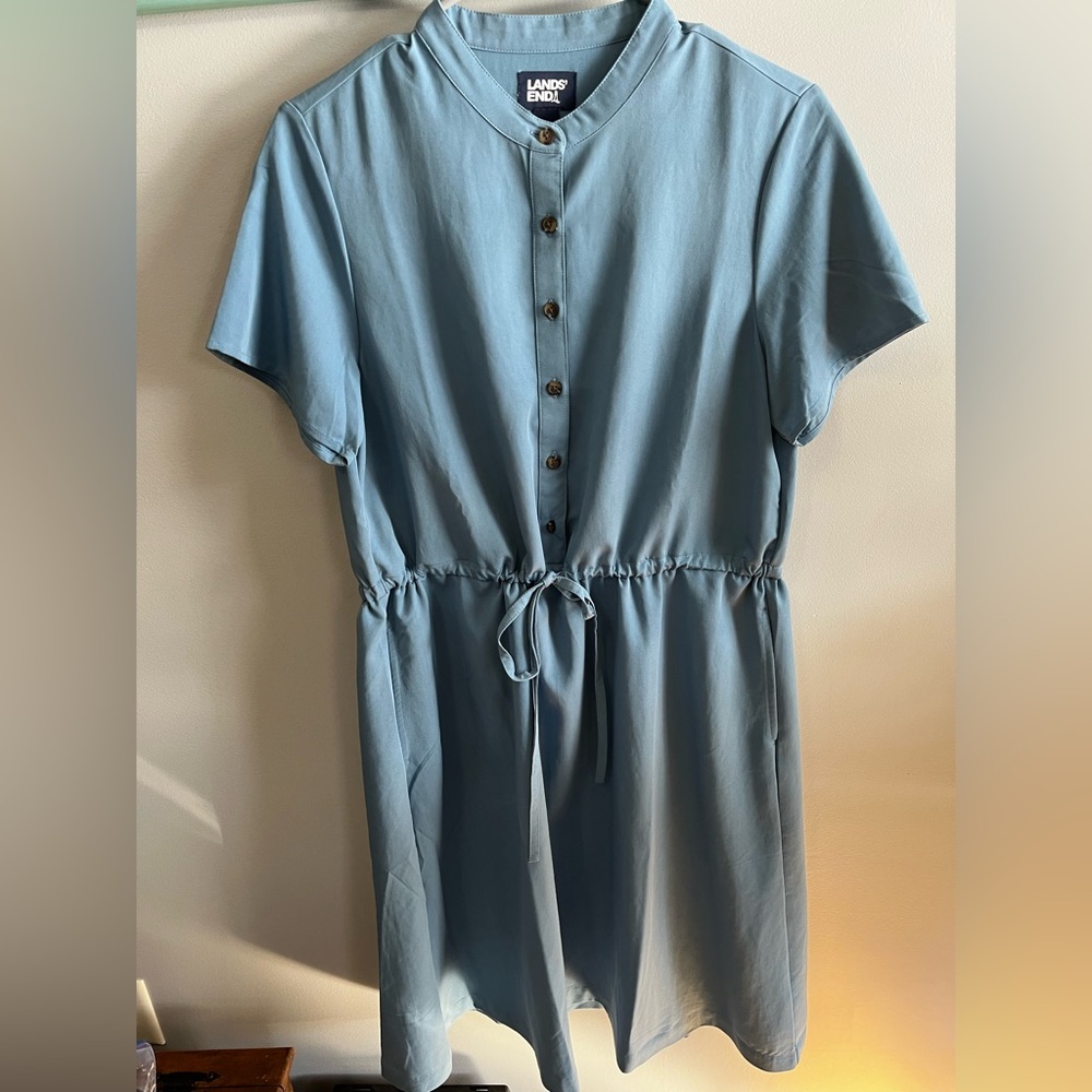Lands' End Blue Button-Up Dress